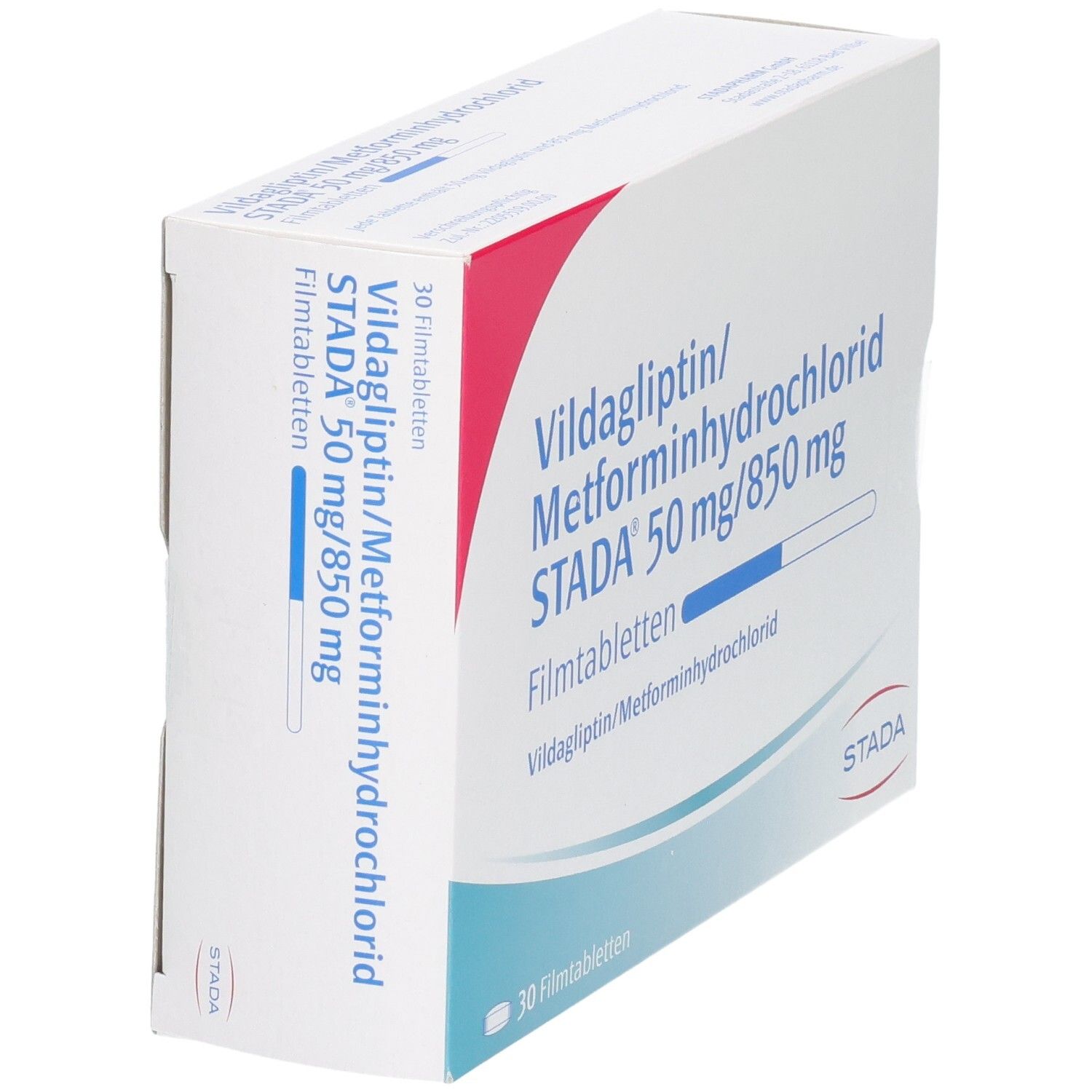 Vildagliptin/Metformin STADA 50 mg/850 mg Filmtabletten, 30 Stück.
