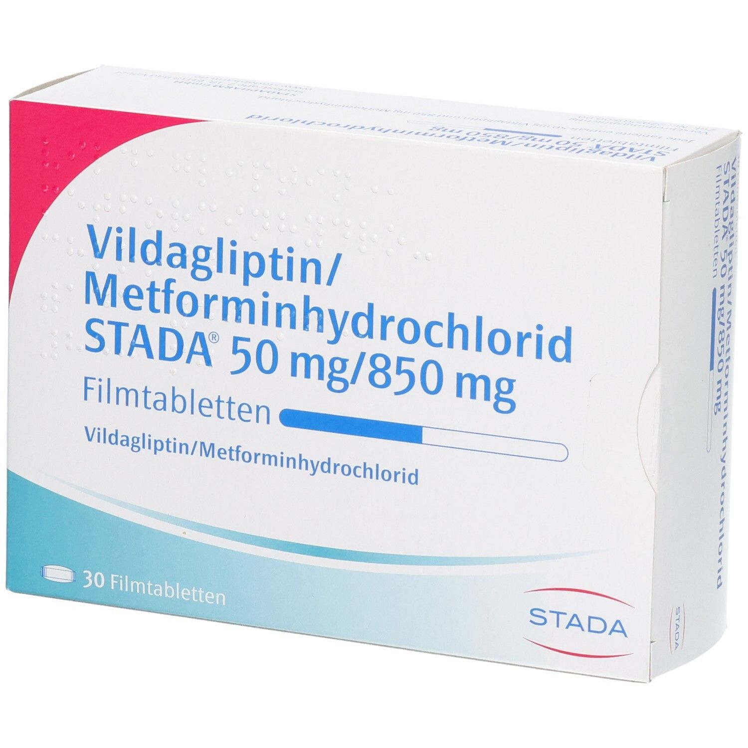 Vildagliptin/Metformin STADA 50 mg/850 mg Filmtabletten, 30 Stück.