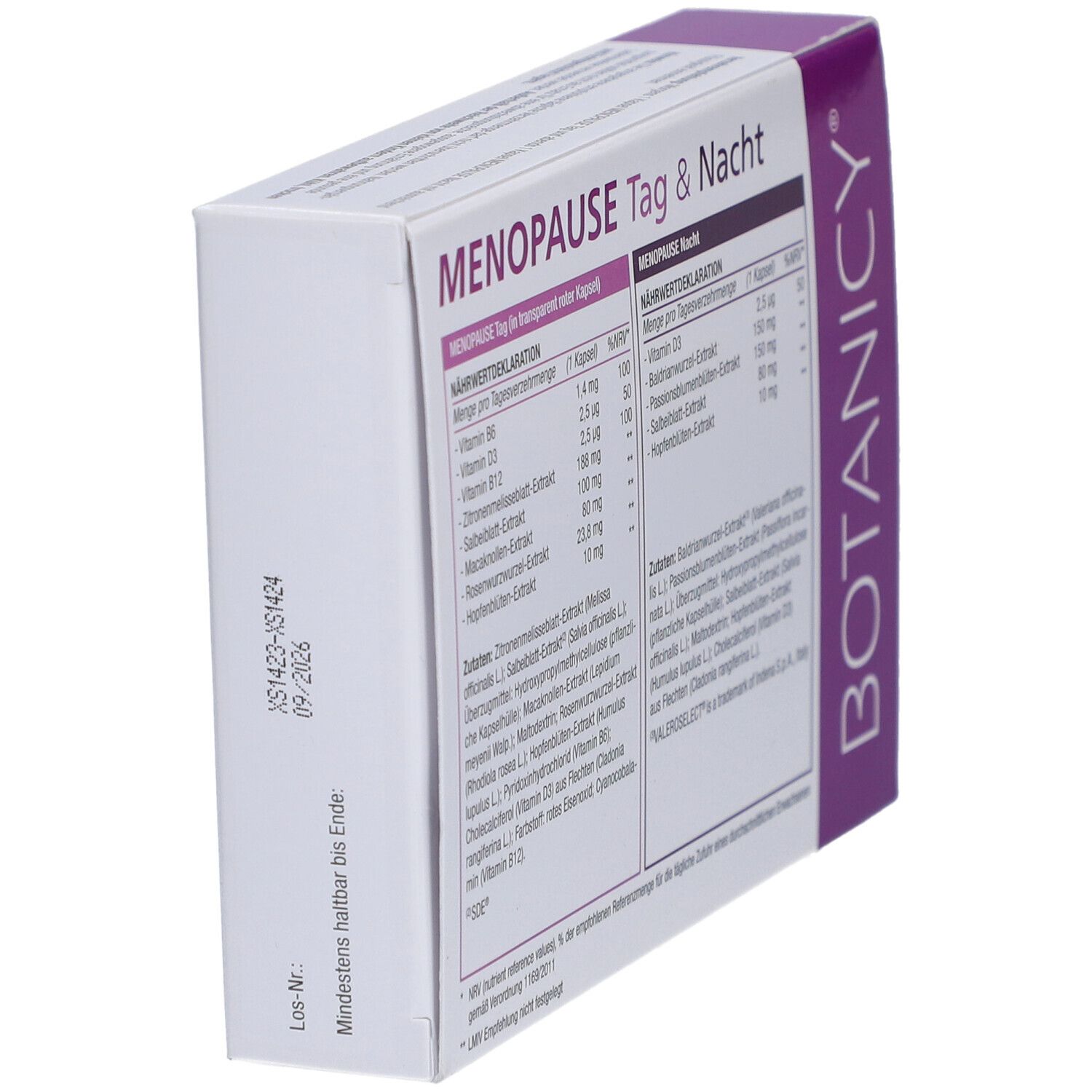 Produktverpackung, schräge Rückansicht. Enthält Nährwertdeklaration und Inhaltsstoffe. Marke: VALEROSELECT®.