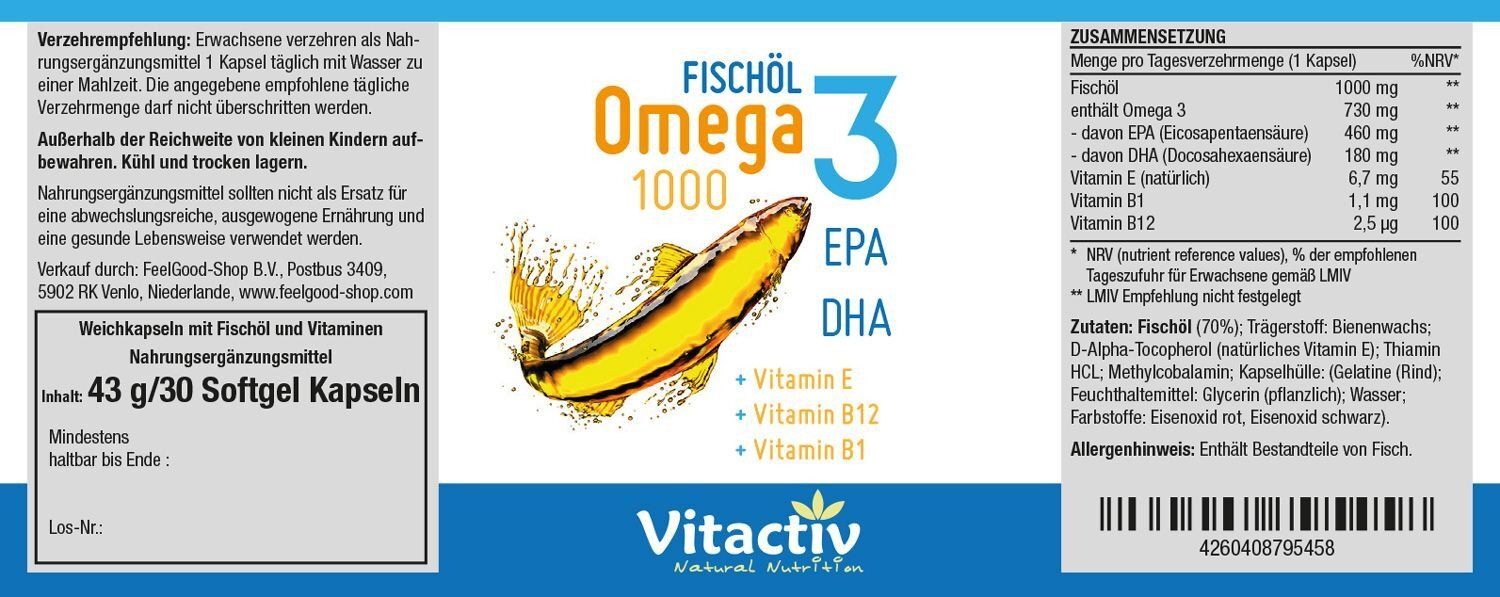 Fischöl Omega-3 1000 Weichkapseln 30 St