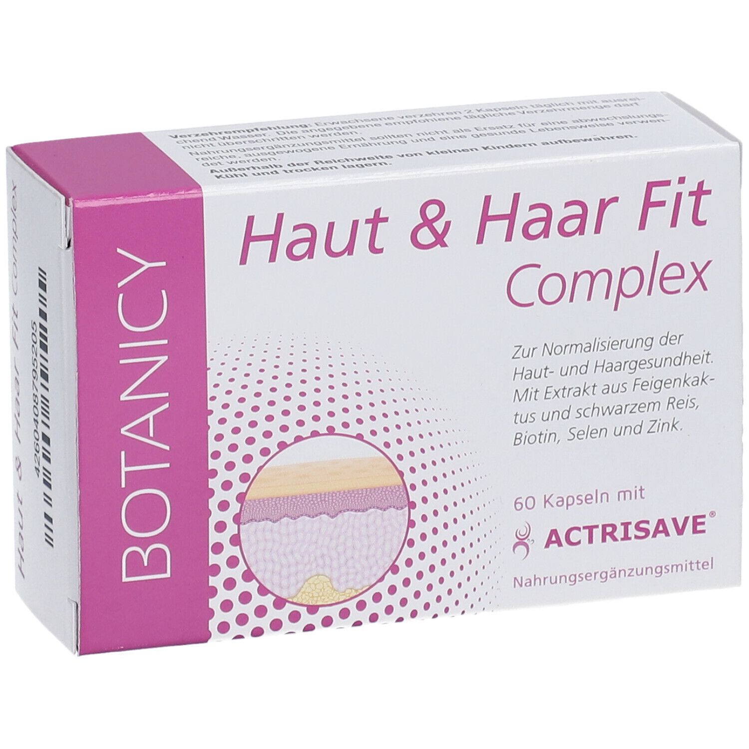 Produktverpackung von 'Haut & Haar Fit Complex'. Schrägansicht mit Produktinformationen.