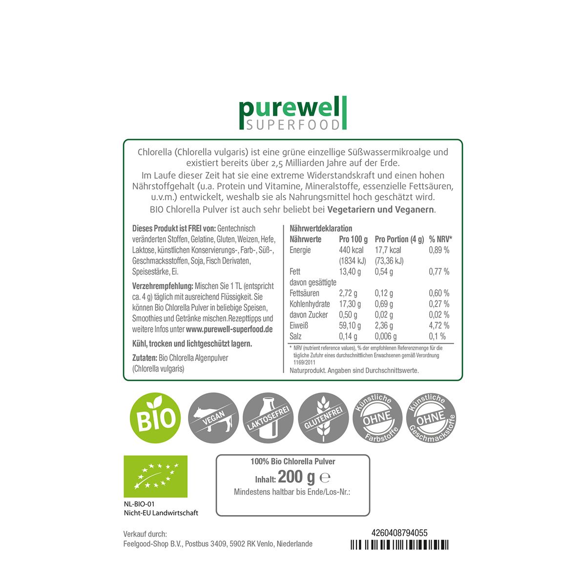 Chlorella Pulver Bio Superfood 200 g