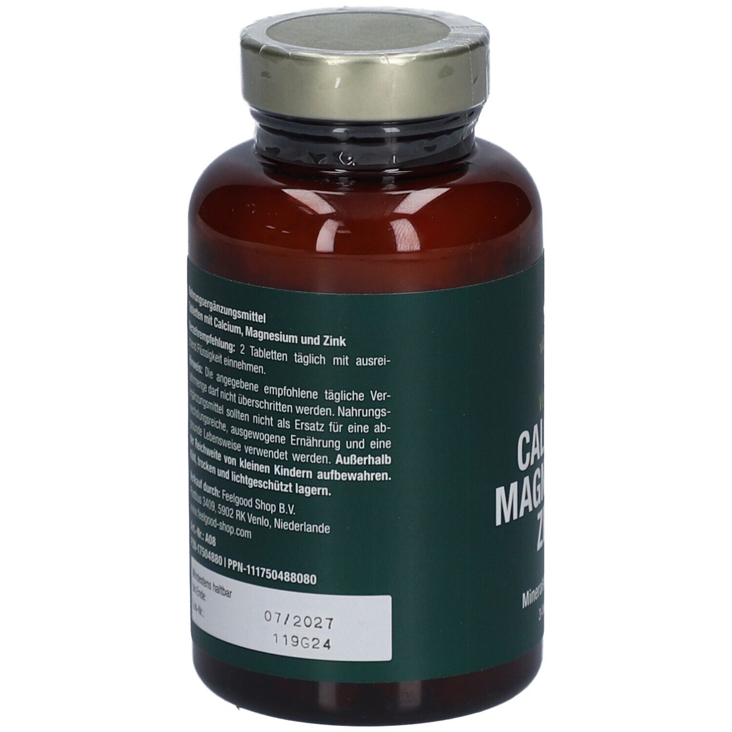 Rückseite der Flasche. Text und Informationen zum Produkt. Marke: Vitactiv.