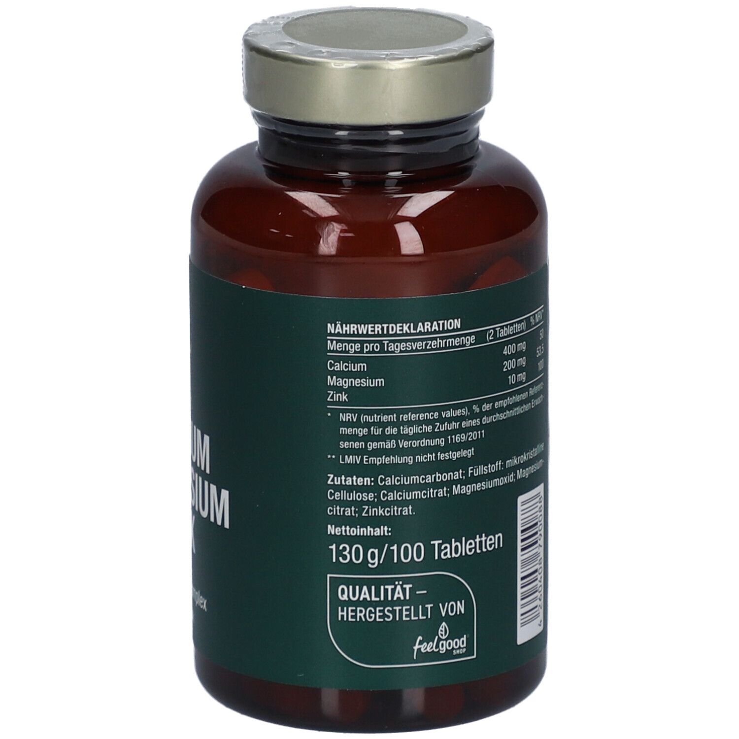 Rückseite der Flasche. Text und Informationen zum Produkt. Marke: Vitactiv.