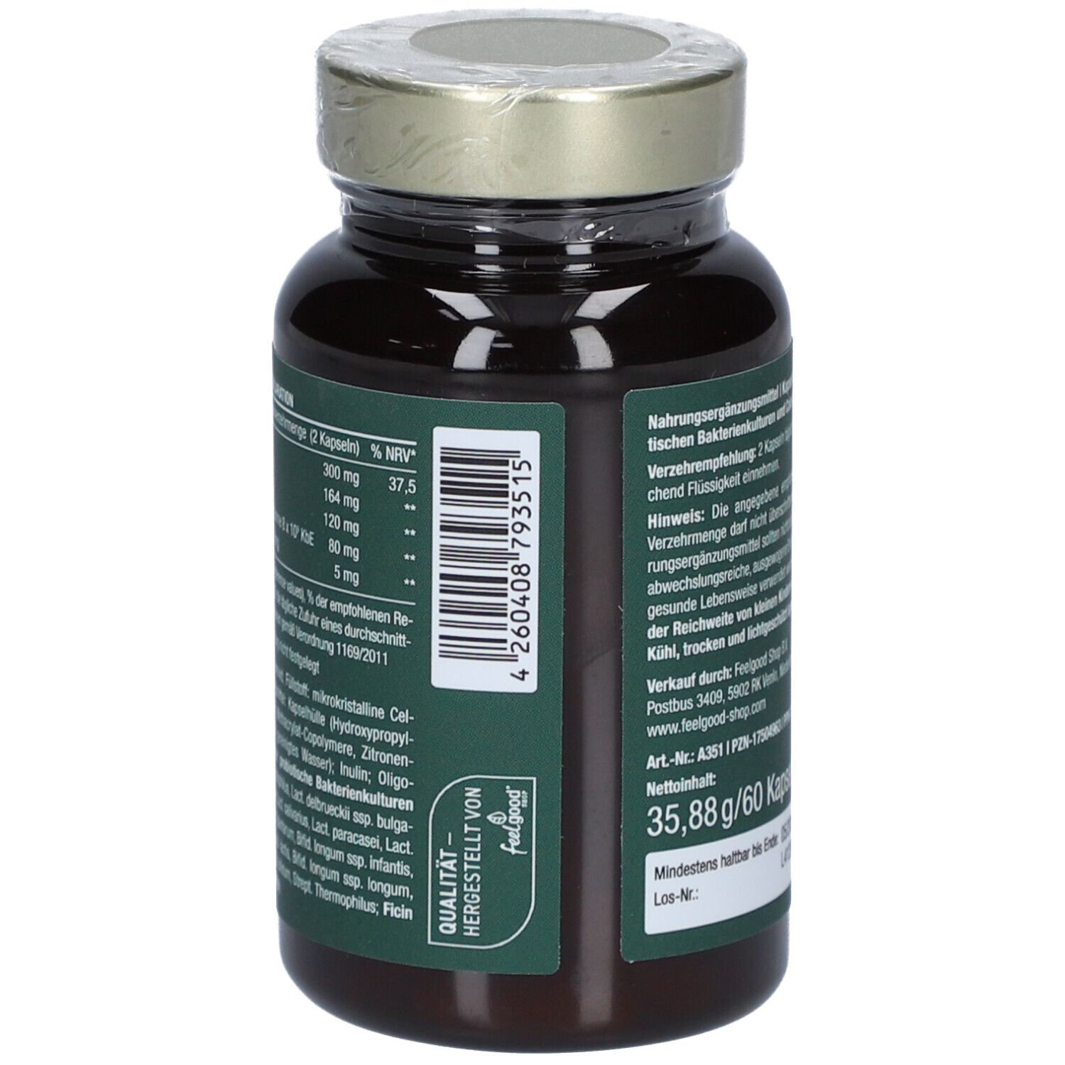 Weiße Flasche mit silbernem Deckel. Rückseite mit Text und Piktogrammen. Enthält Informationen zur Anwendung.