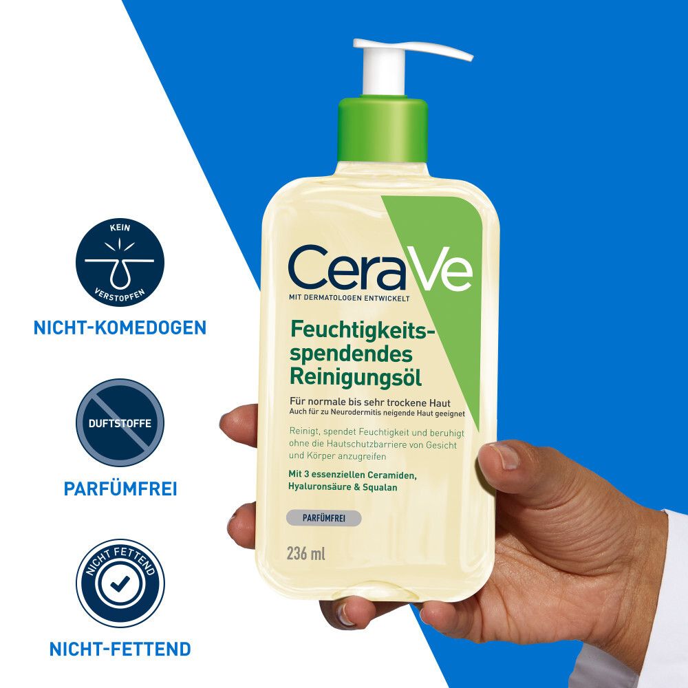 CeraVe Feuchtigkeitsspendendes Reinigungsöl. Flasche mit Pumpe. Nicht-komedogen, parfümfrei, nicht-fettend.