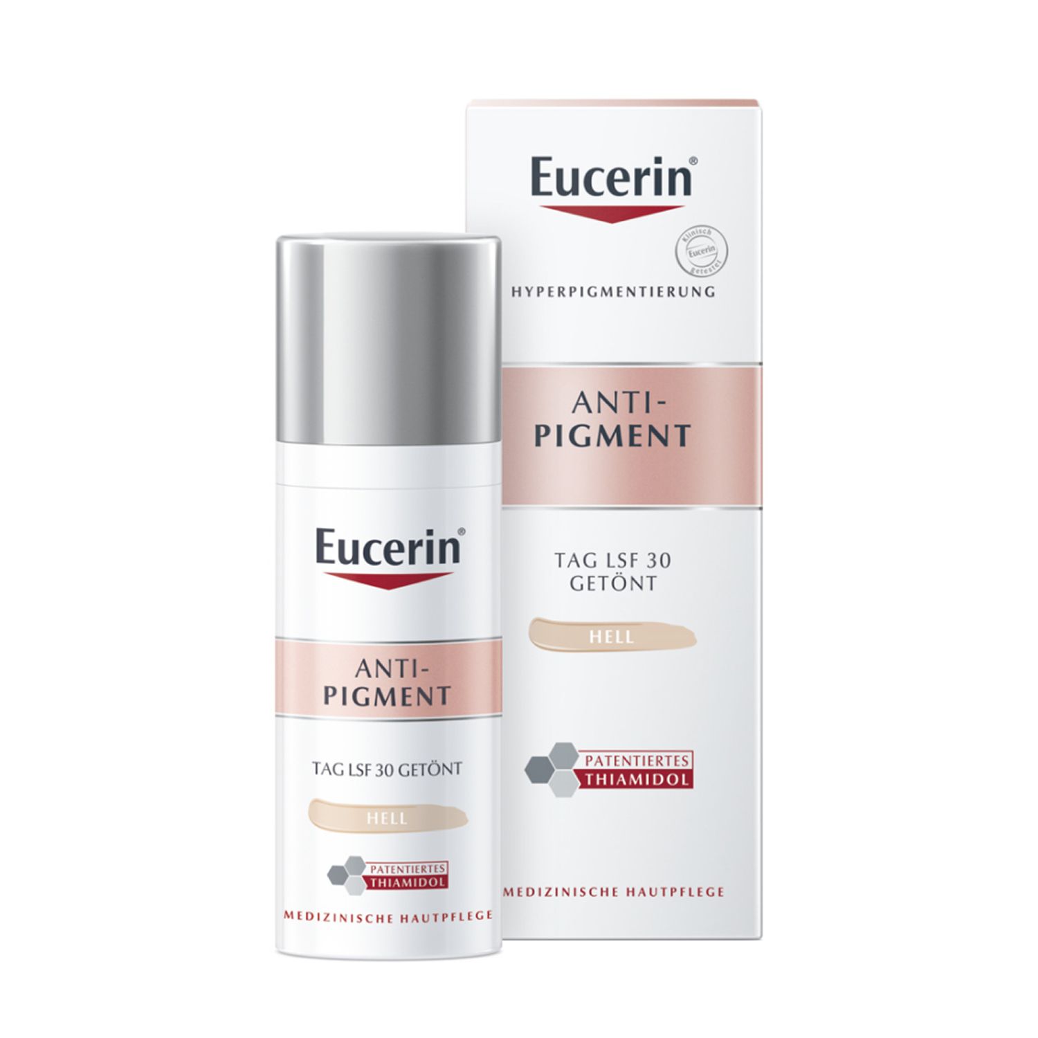 Eucerin® Anti-Pigment Tagescreme mit Thiamidol®, schnell einziehende, getönte Antipigmentcreme mit LSF 30, hell + Zusatzbeigabe: Eucerin DermatoCLEAN Mizellen-Reinigungsfluid 100ml