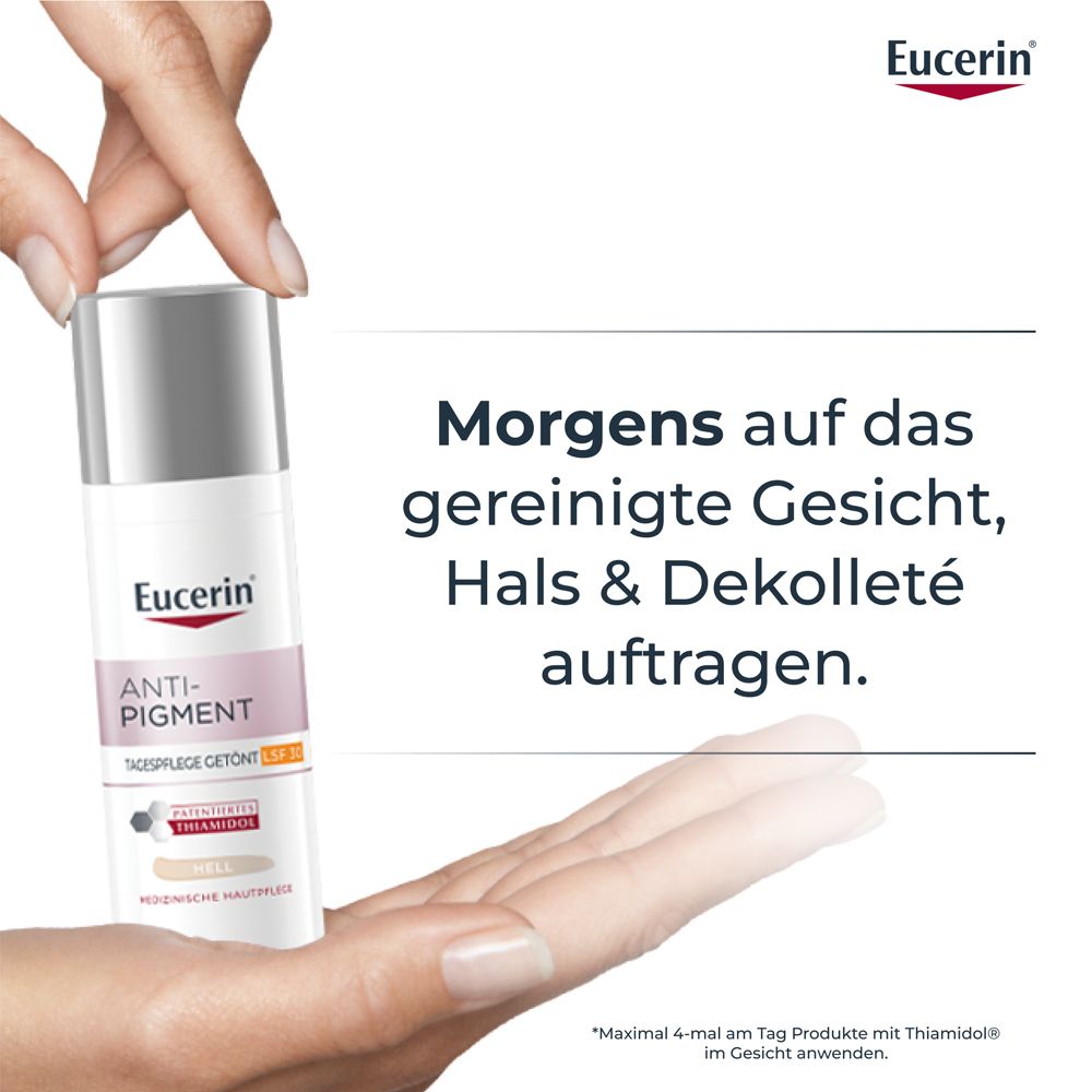 Eucerin® Anti-Pigment Tagescreme mit Thiamidol®, schnell einziehende, getönte Antipigmentcreme mit LSF 30, hell
