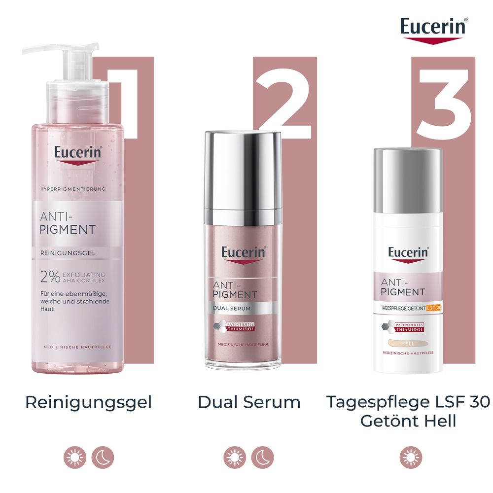 Eucerin® Anti-Pigment Tagescreme mit Thiamidol®, schnell einziehende, getönte Antipigmentcreme mit LSF 30, hell