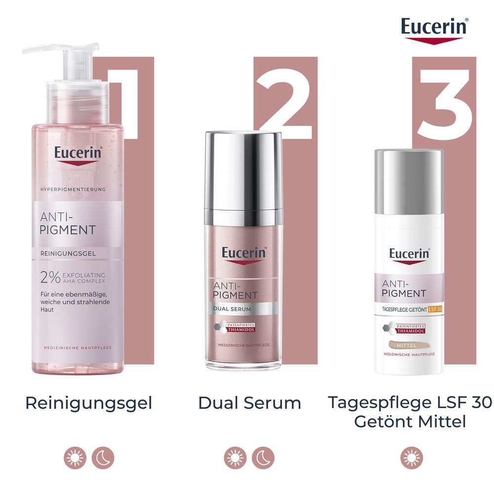 Eucerin® Anti-Pigment Tagescreme mit Thiamidol®, schnell einziehende, getönte Antipigmentcreme mit LSF 30, mittel