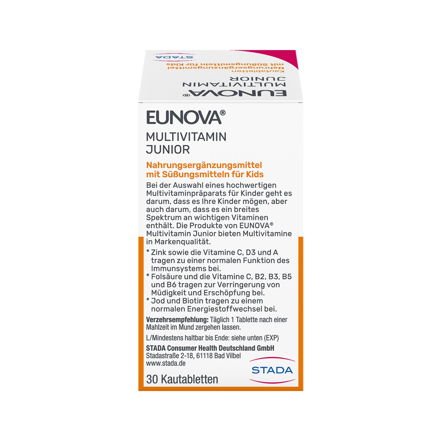 Eunova Junior Kautabletten mit Orangengeschmack