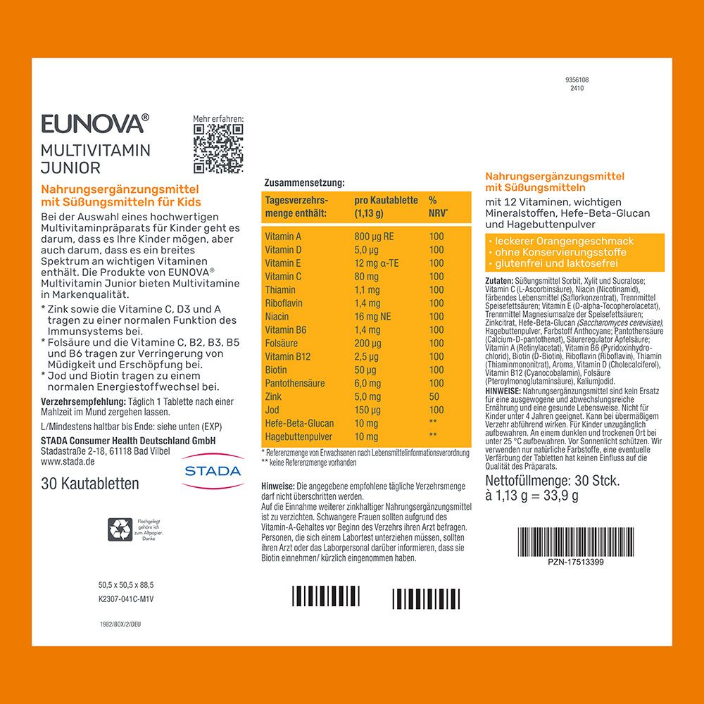 EUNOVA Junior Kautabletten mit Orangengeschmack