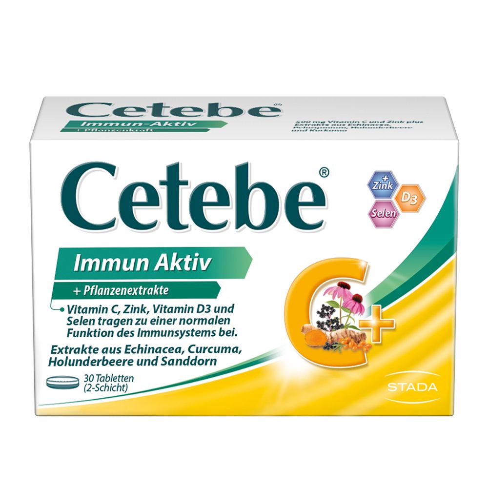 Cetebe® Immun Aktiv: Nahrungsergänzungsmittel zur Unterstützung der Abwehrkräfte mit Vitamin C, D3, Zink, Selen und ausg