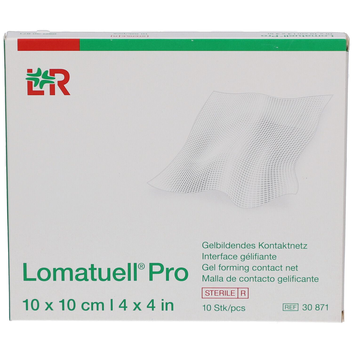 Verpackung für Lomatuell Pro Kontaktnetz, 10x10 cm, 10 Stück.