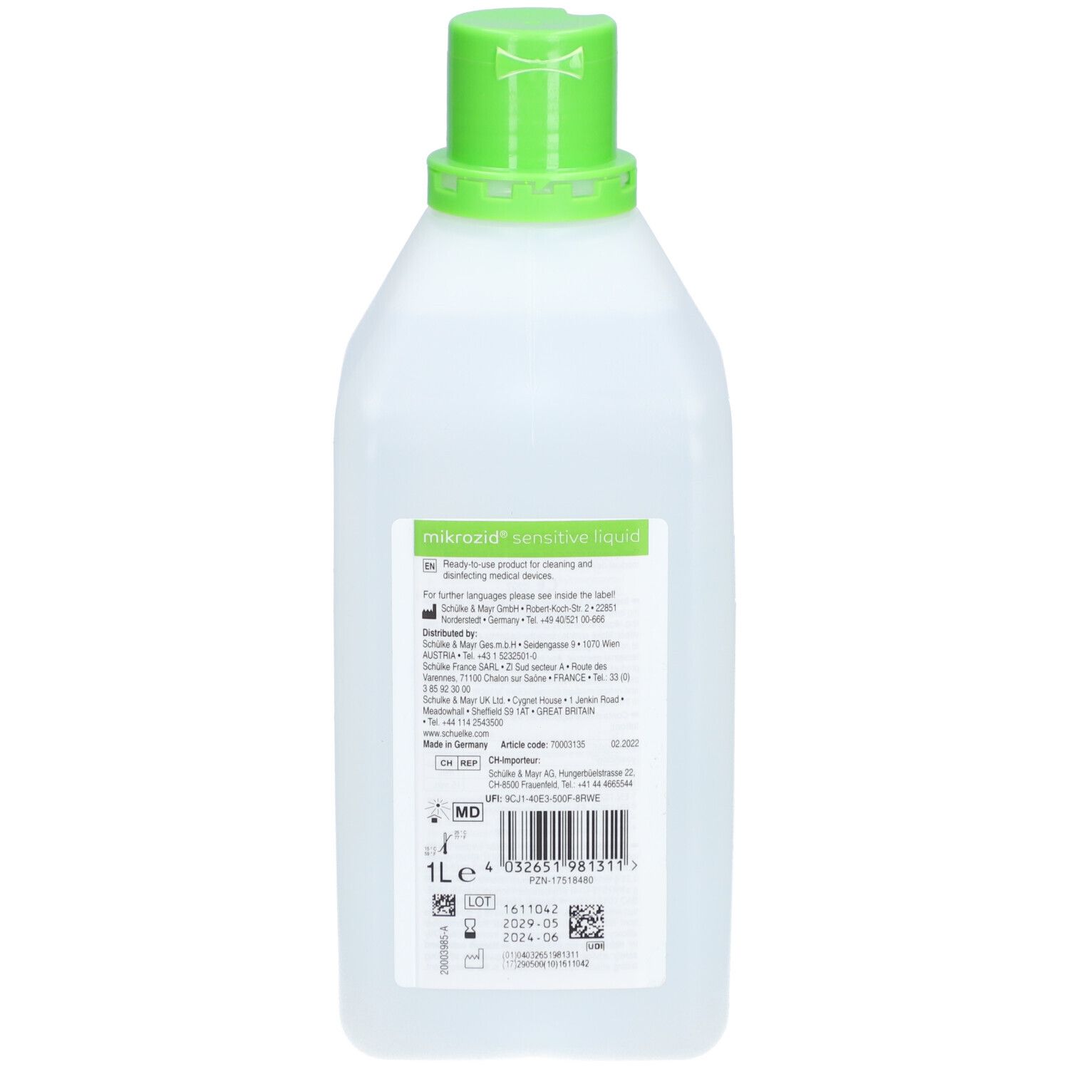 Mikrozid sensitive liquid INT Desinf.MP+Flächen 1 l Flüssigkeit