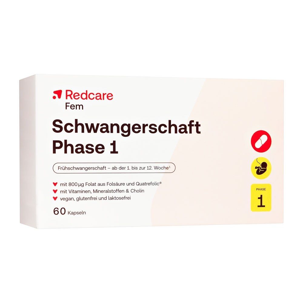 Redcare Schwangerschaft Phase 1 Kapselverpackung mit 60 Kapseln, Folsäure und Vitaminen.