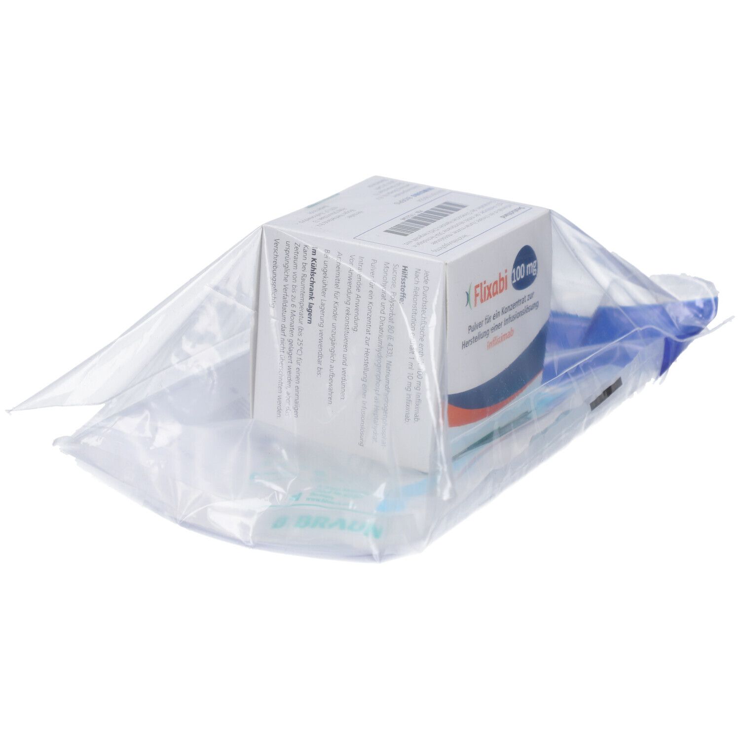 Verpackung von Flixabi 100 mg. Box in transparenter Folie.