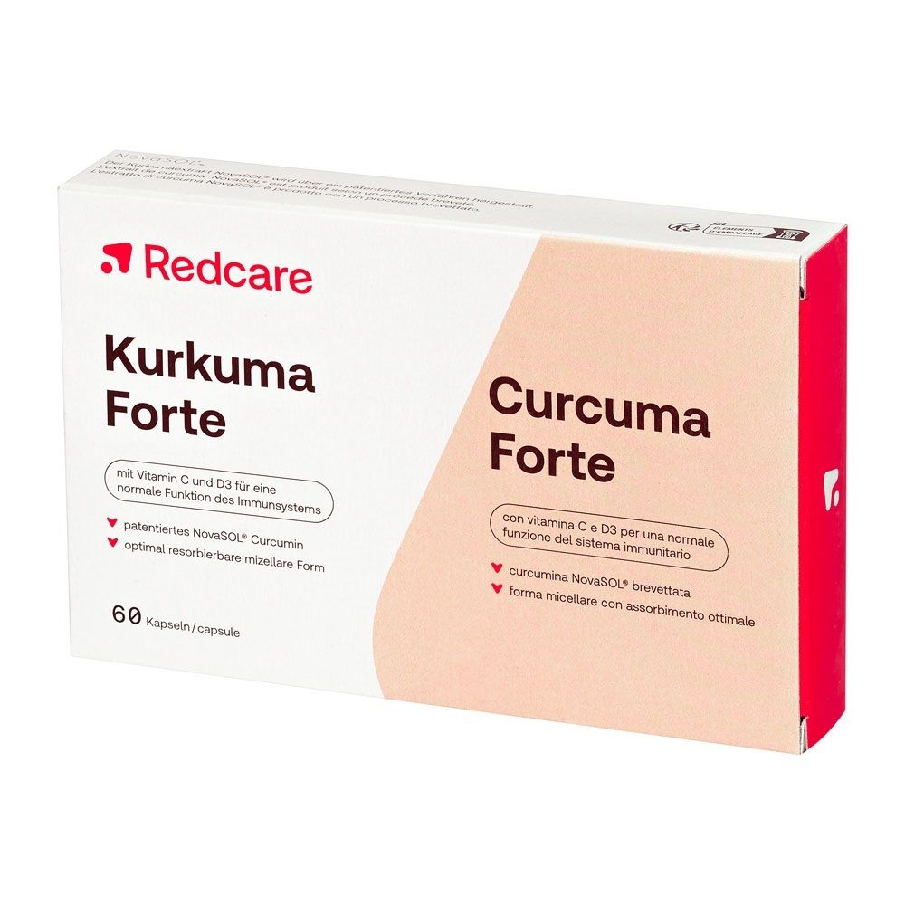 Redcare Kurkuma Forte Verpackung mit 60 Kapseln.