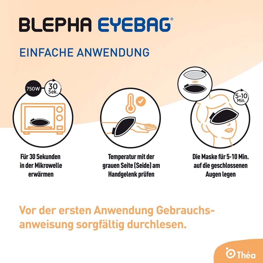 BLEPHA EYEBAG Augen-Wärmemaske. Anwendung: 30 Sek. in der Mikrowelle erwärmen, Temperatur prüfen, 5-10 Min. auflegen.