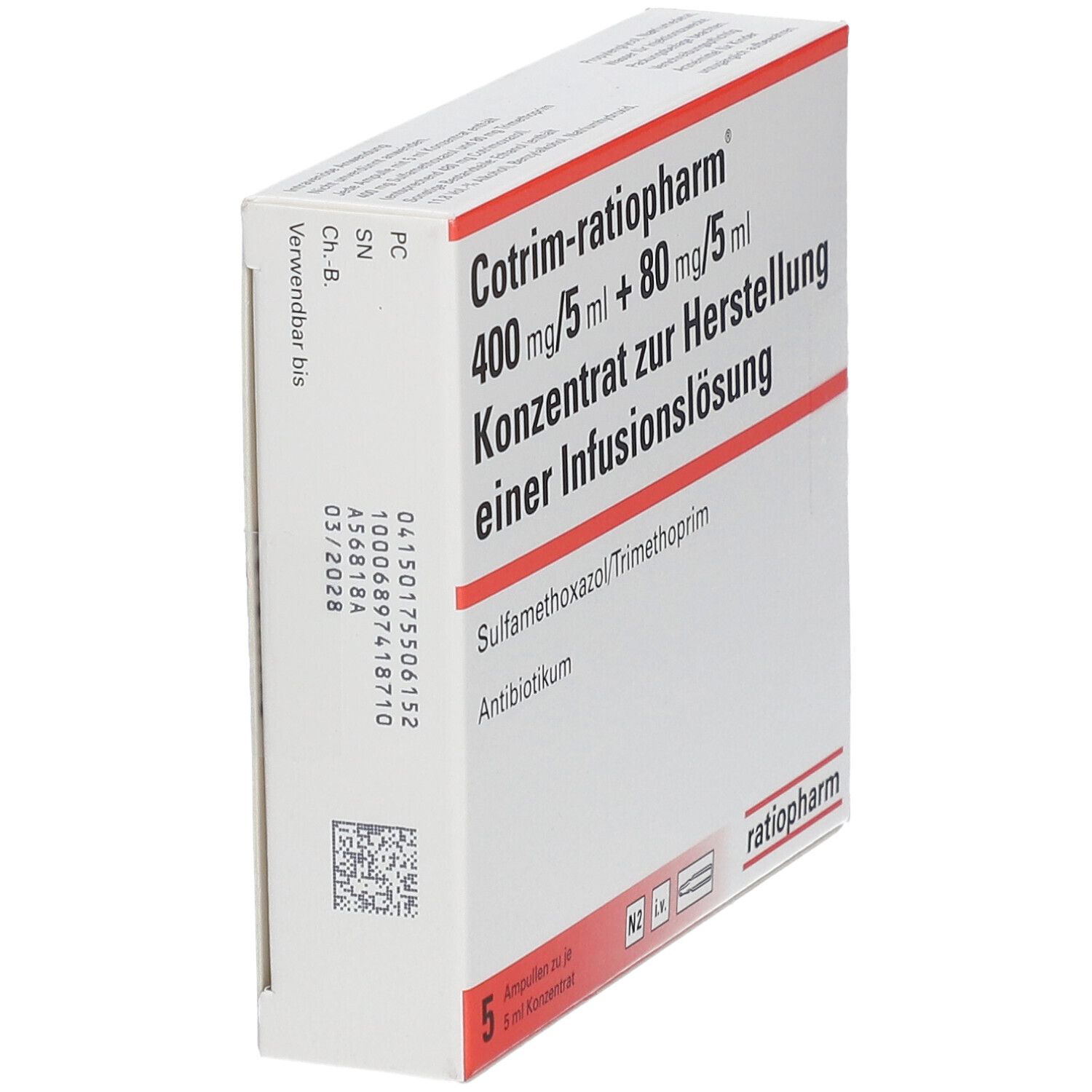 COTRIM-ratiopharm 400mg/5ml + 80mg/5ml K.H.Inf.-L. 5 St Infusionslösungskonzentrat