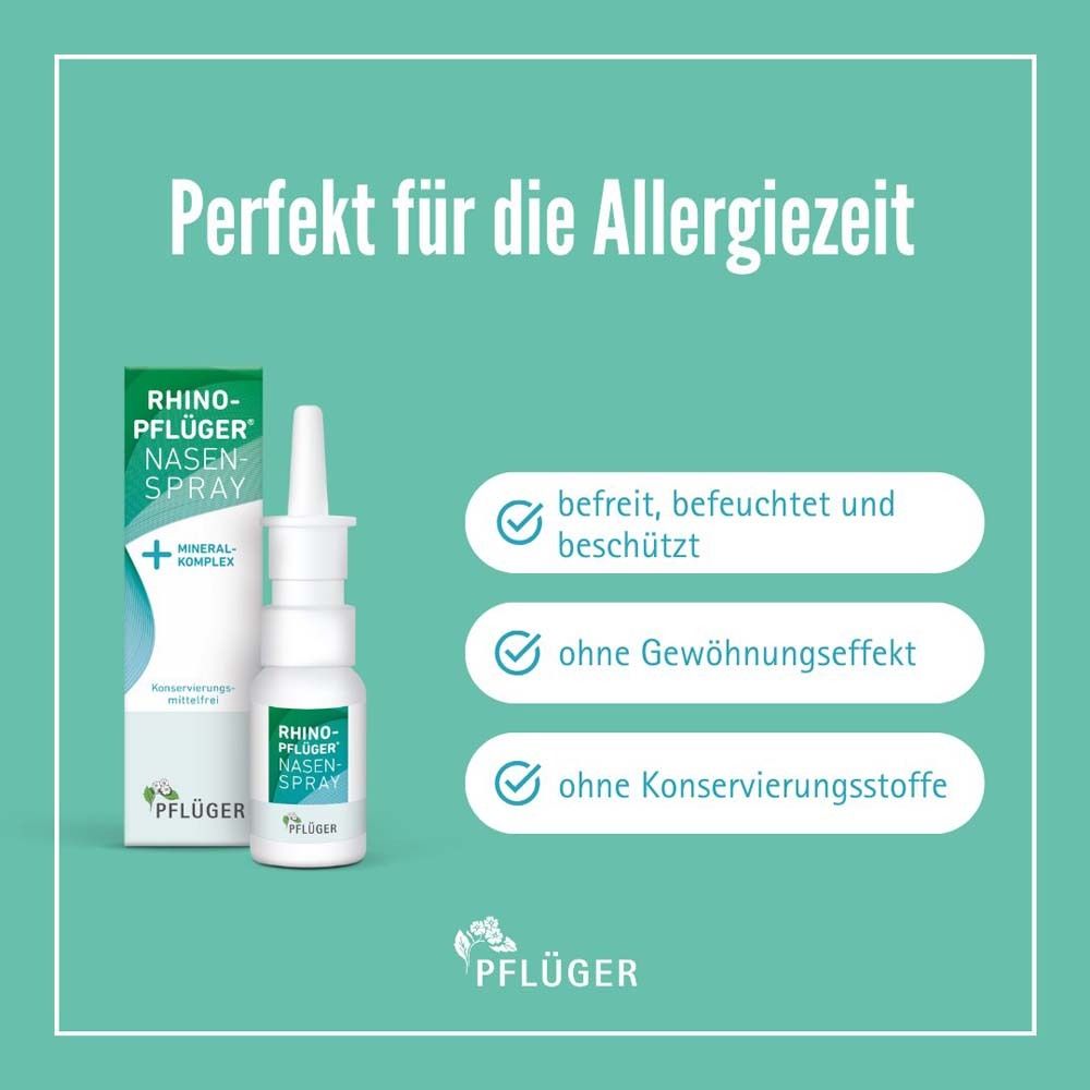 Verpackung und Nasenspray. Text: Perfekt für die Allergiezeit. Vorteile: befreit, befeuchtet, schützt; ohne Gewöhnungseffekt; ohne Konservierungsstoffe.