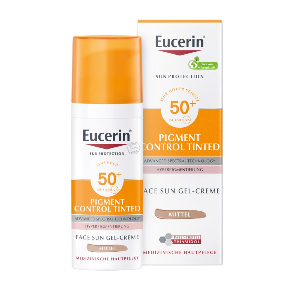 Eucerin® Pigment Control Tinted Face Sun Gel-Creme LSF 50+ Mittel + Eucerin Oil Control Body LSF50+ 50ml GRATIS