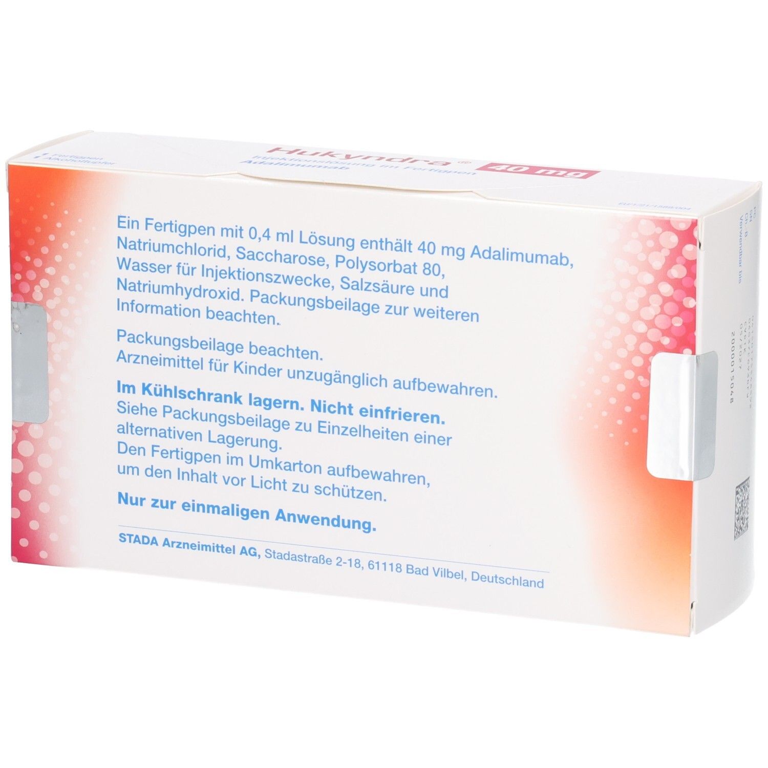 Hukyndra 40 mg, Adalimumab Injektionslösung im Fertigpen. Enthält 1 Fertigpen und 1 Alkoholtupfer.