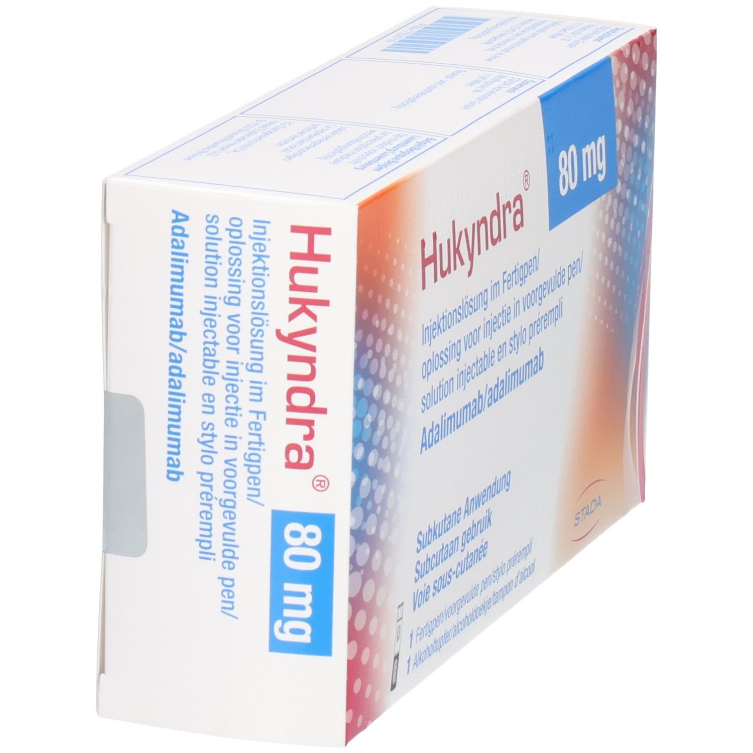 Hukydra 80 mg Injektionslösung im Fertigpen. Adalimumab/adalimumab. Subkutane Anwendung. 1 Fertigpen, 1 Alkoholtupfer.