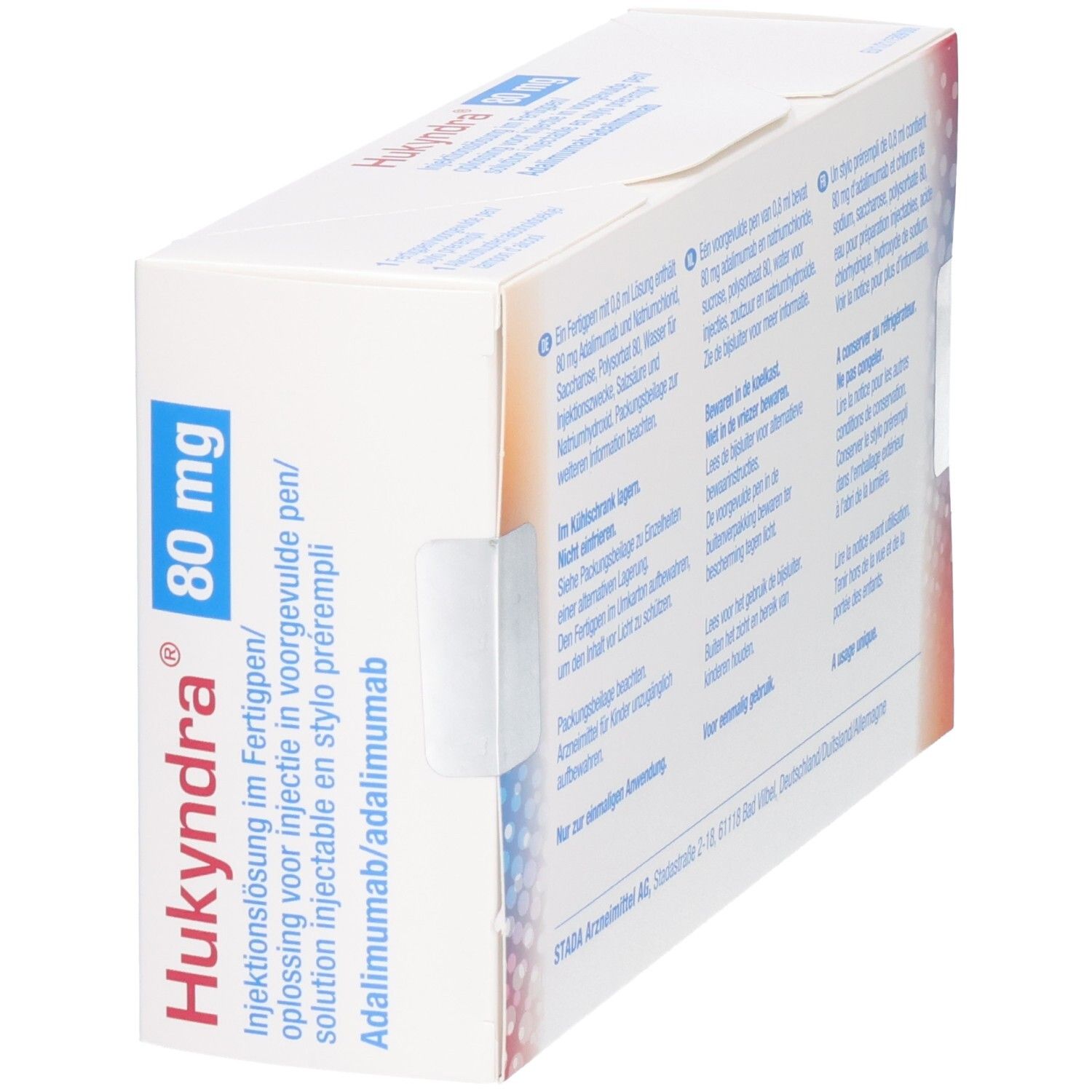 Hukydra 80 mg Injektionslösung im Fertigpen. Adalimumab/adalimumab. Subkutane Anwendung. 1 Fertigpen, 1 Alkoholtupfer.