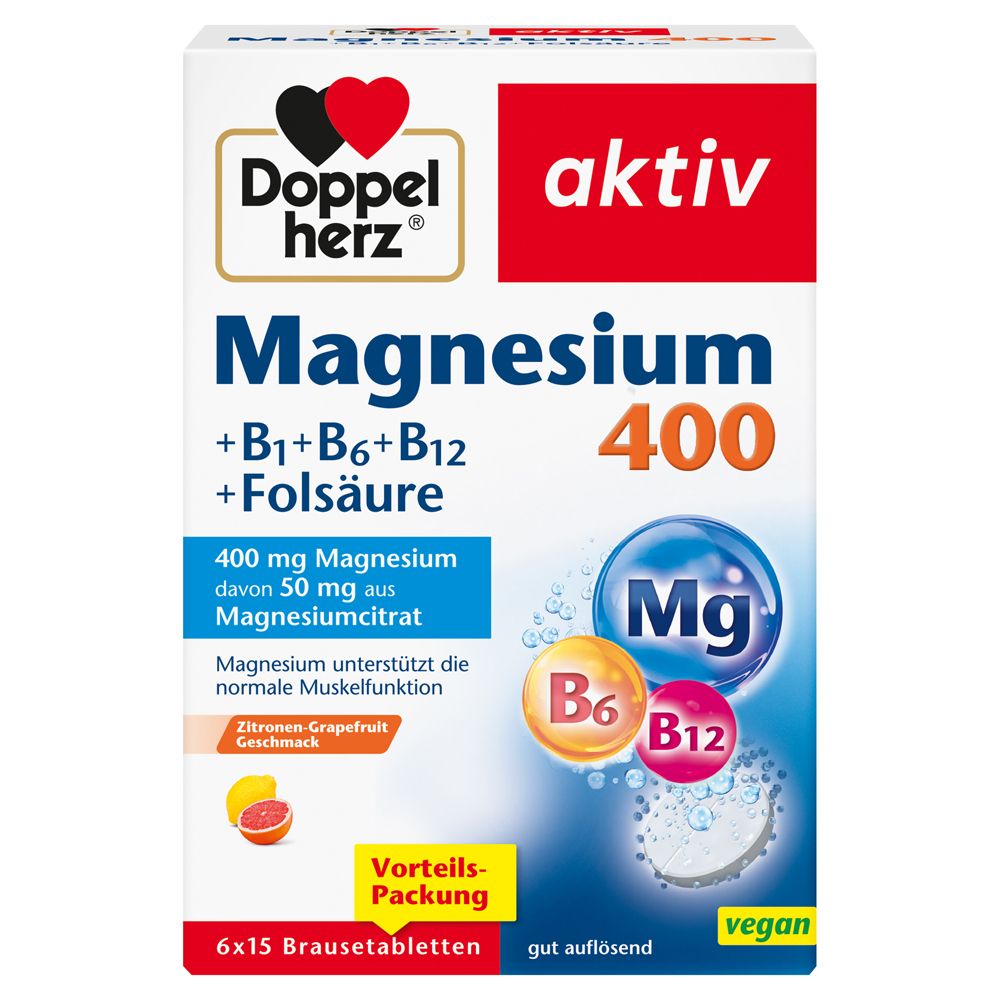 Doppelherz® aktiv Magnesium 400 + B1 + B6 + B12 + Folsäure Brausetabletten