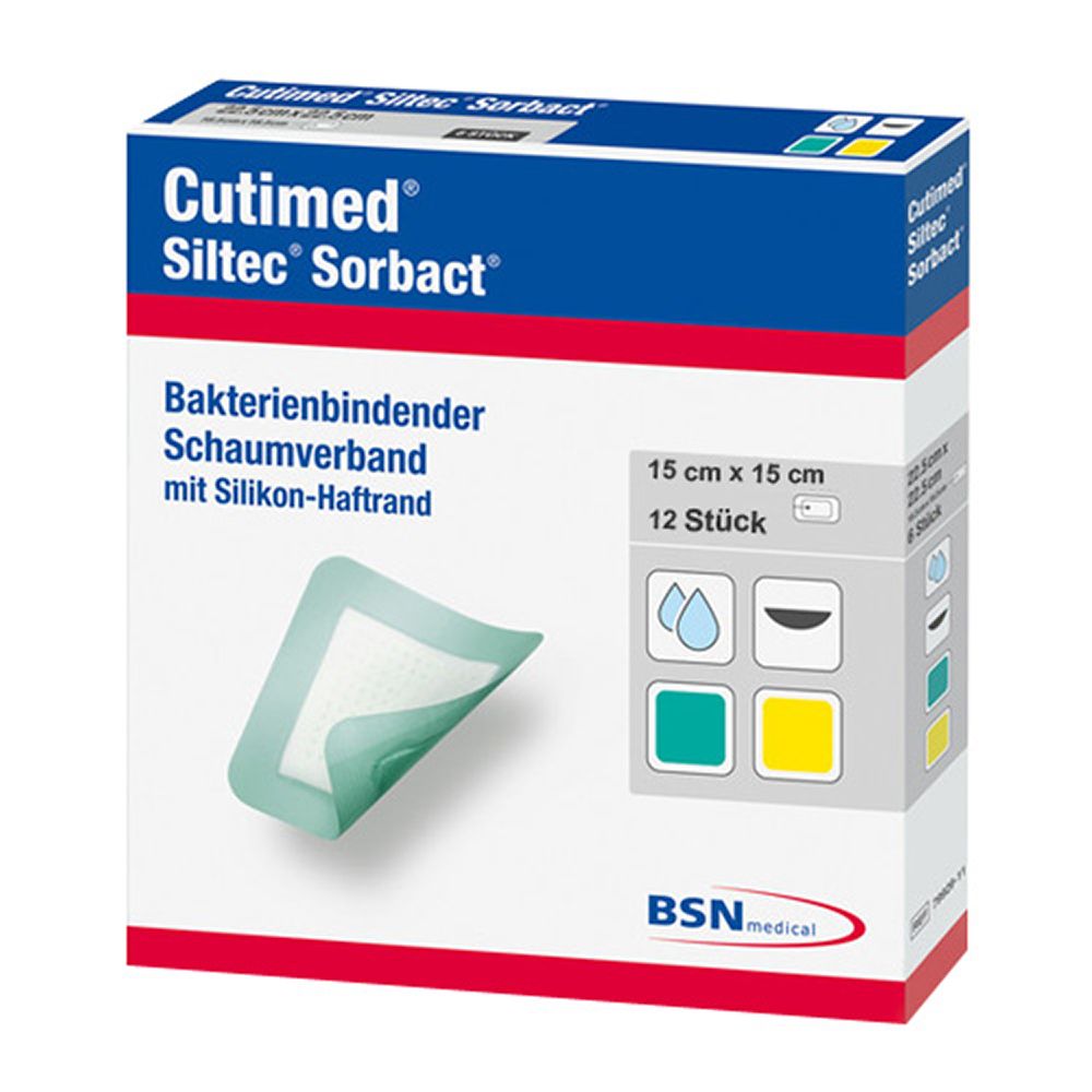 Cutimed Siltec Sorbact B PU-Verb.15x15 cm 12 St Kompressen