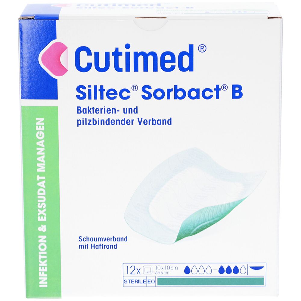 Cutimed Siltec Sorbact B PU-Verb.10x10 cm 12 St Verband