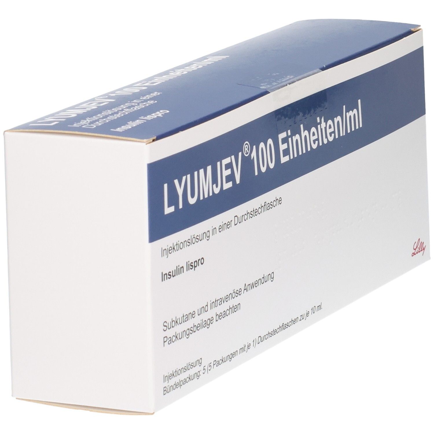 LYUMJEV 100 Einheiten/ml Injektionslösung in Durchstechflasche, Insulin lispro. Packung mit 5 Durchstechflaschen.