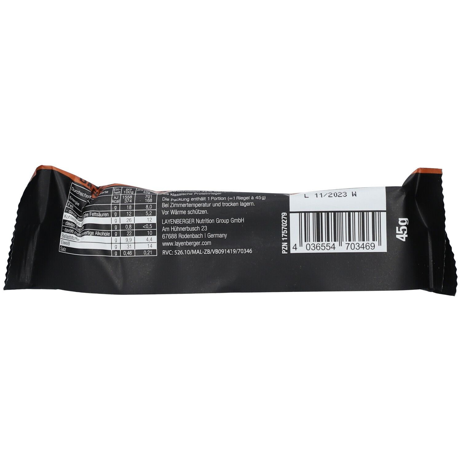 Layenberger 3K Protein Bar Crunchy Dark Chocolate 45 g Riegel