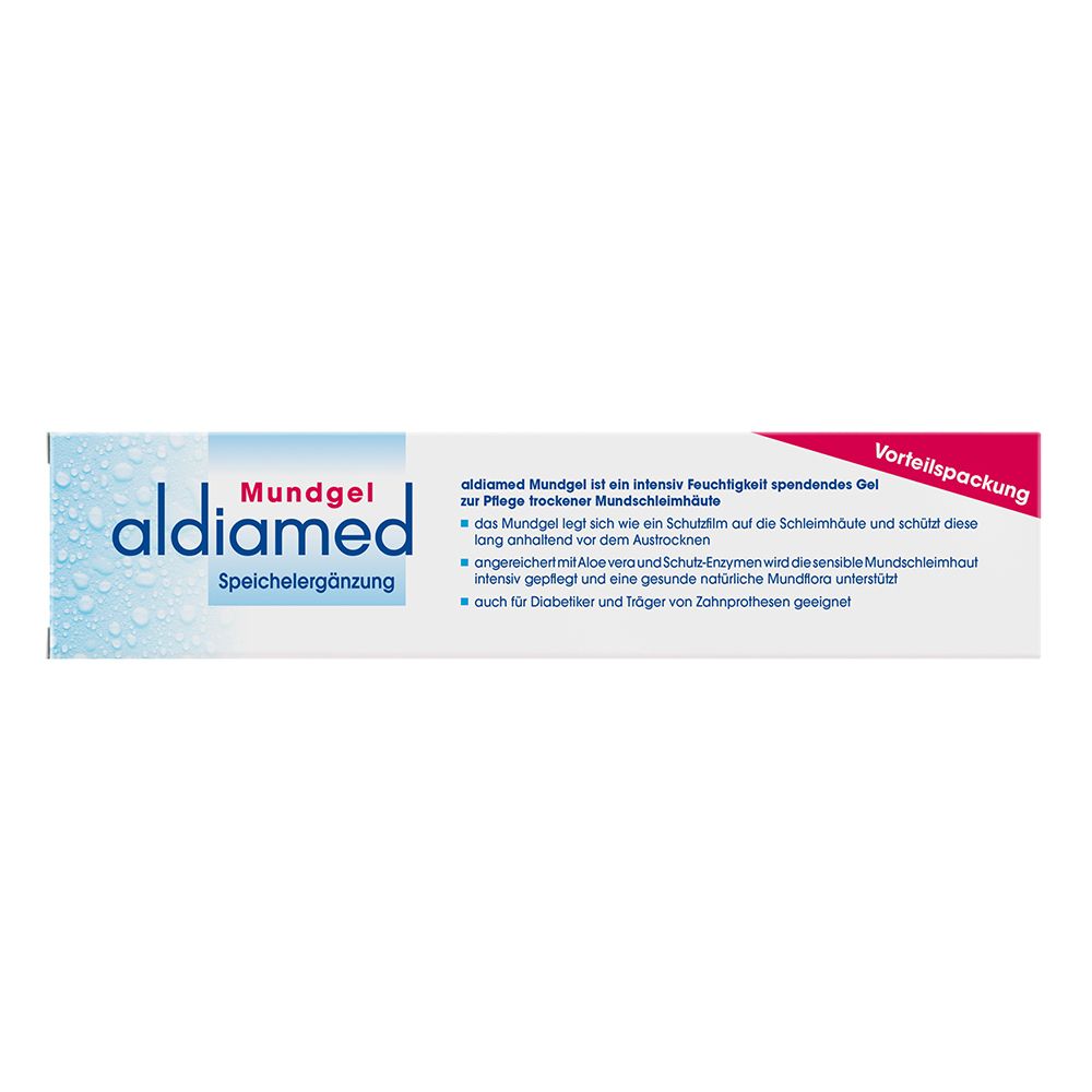 aldiamed Mundgel Faltschachtel mit Produktinformationen.