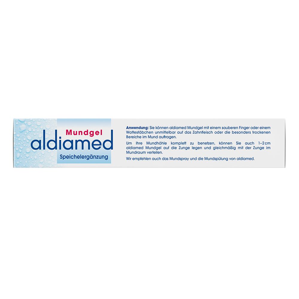 aldiamed Mundgel Faltschachtel mit Anwendungshinweisen.