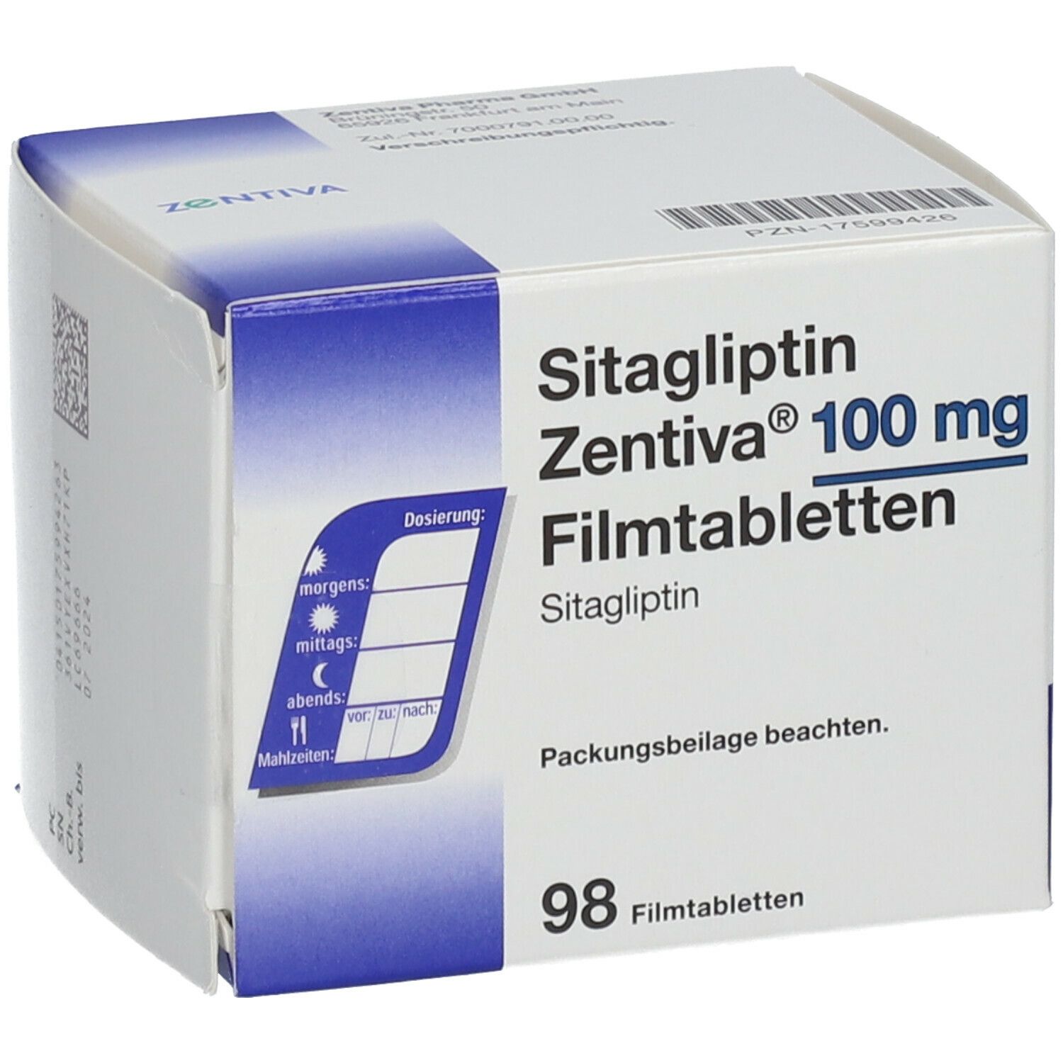 SITAGLIPTIN Zentiva 100 mg Filmtabletten 98 St mit dem E-Rezept kaufen ...