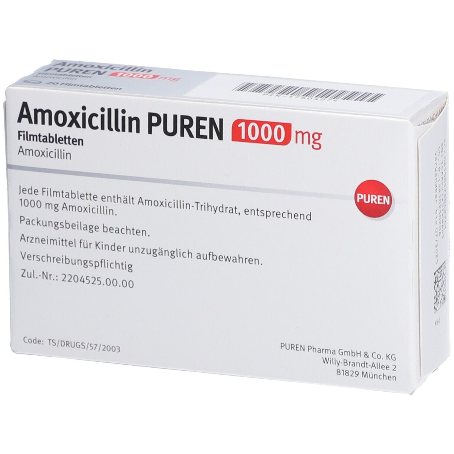 AMOXICILLIN PUREN 1000 Mg Filmtabletten 20 St Mit Dem E Rezept Kaufen 