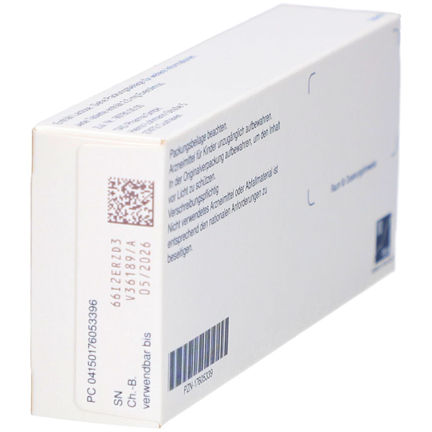 Rückseite der EVEROFIN 2,5 mg Tabletten-Packung. Detailansicht mit Text, Barcode und Verfallsdatum.