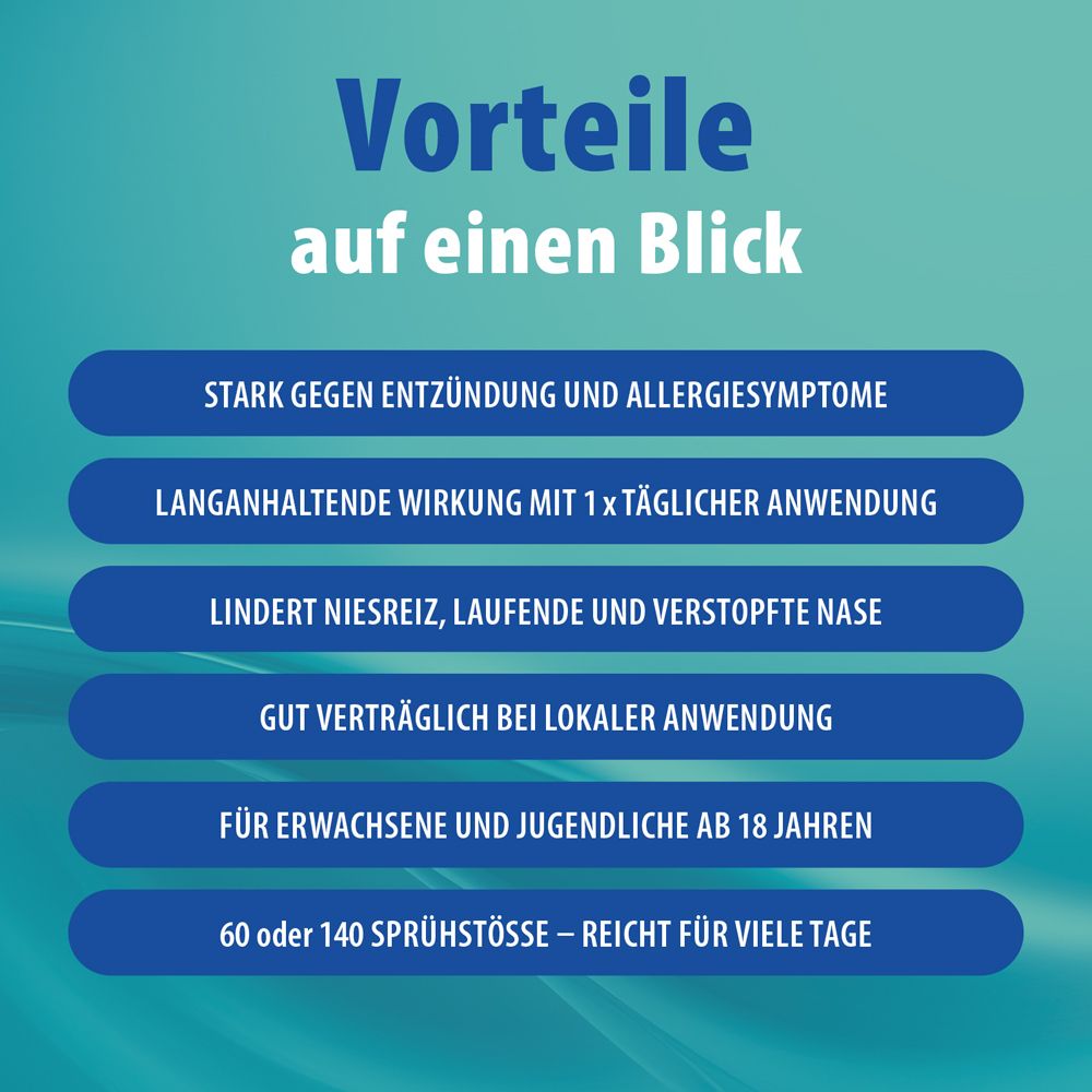 Türkisfarbener Hintergrund mit Vorteilen: Stark gegen Entzündung, lang anhaltend, lindert, gut verträglich.