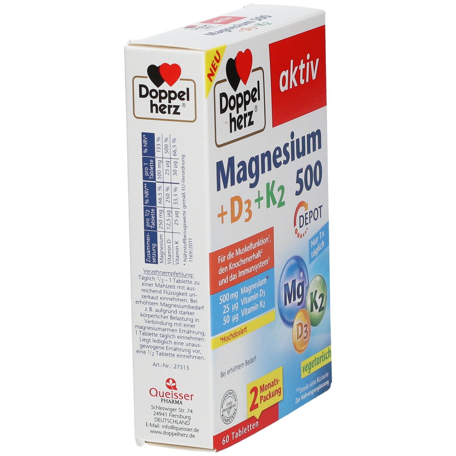 Doppelherz® Magnesium + D3 + K2 500 60 St
