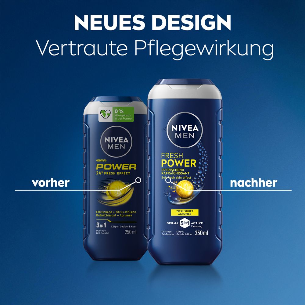 Nivea Men Duschgel Power Fresh: 250ml, 3in1 Körper, Gesicht & Haar.