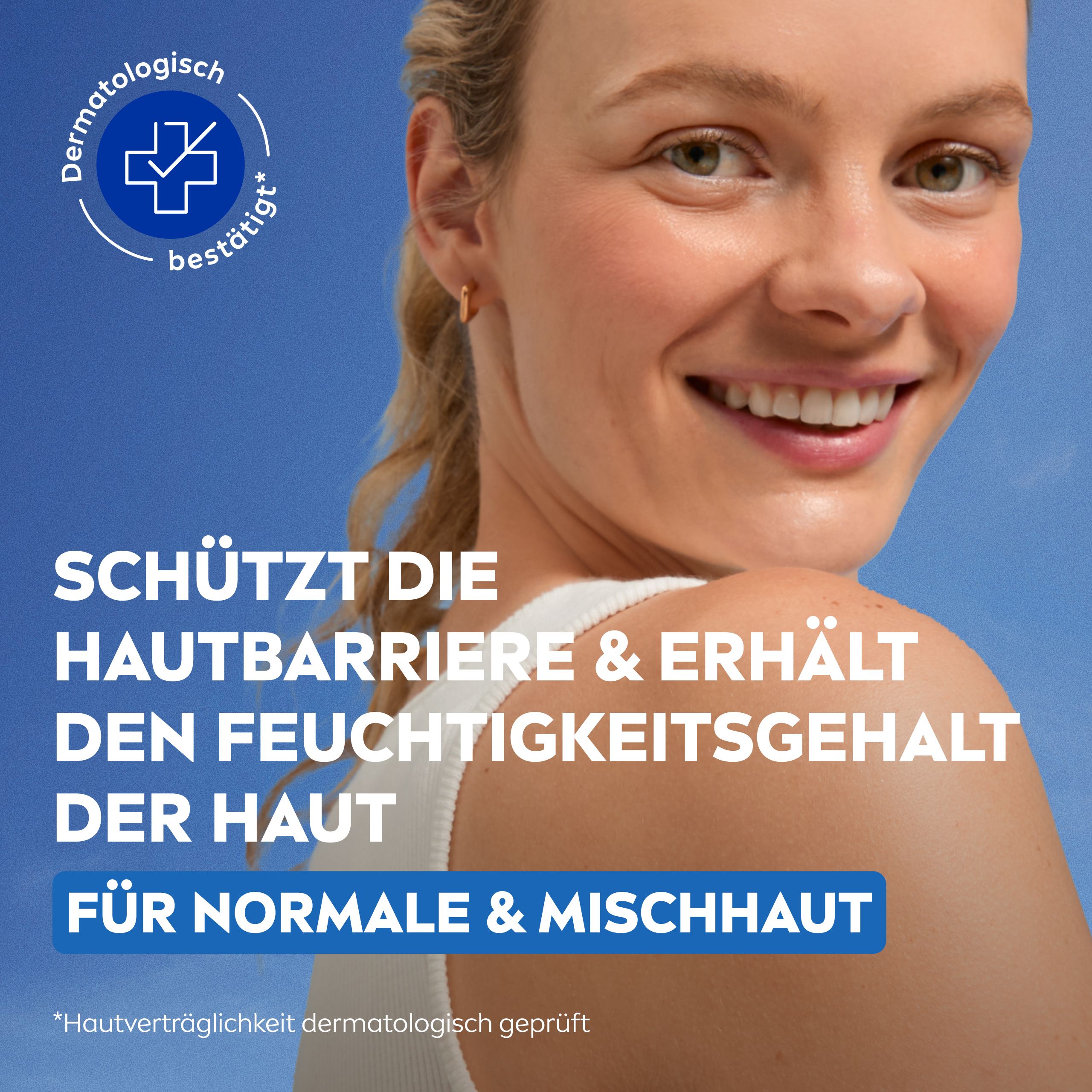 Frau mit strahlender Haut, NIVEA Erfrischendes Waschgel schützt die Hautbarriere.