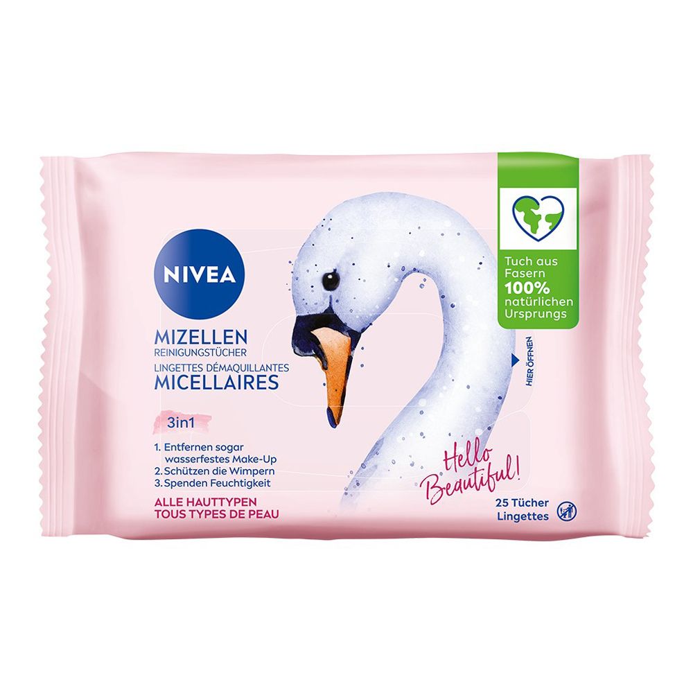 NIVEA Mizellen Reinigungstücher 3-in-1 mit Schwanenmotiv. 25 Tücher für alle Hauttypen.