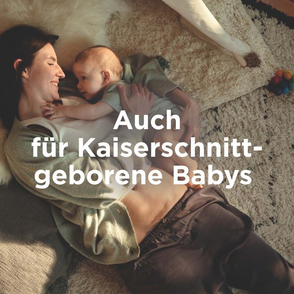 Mutter und Baby. Text: Auch für Kaiserschnitt-geborene Babys.