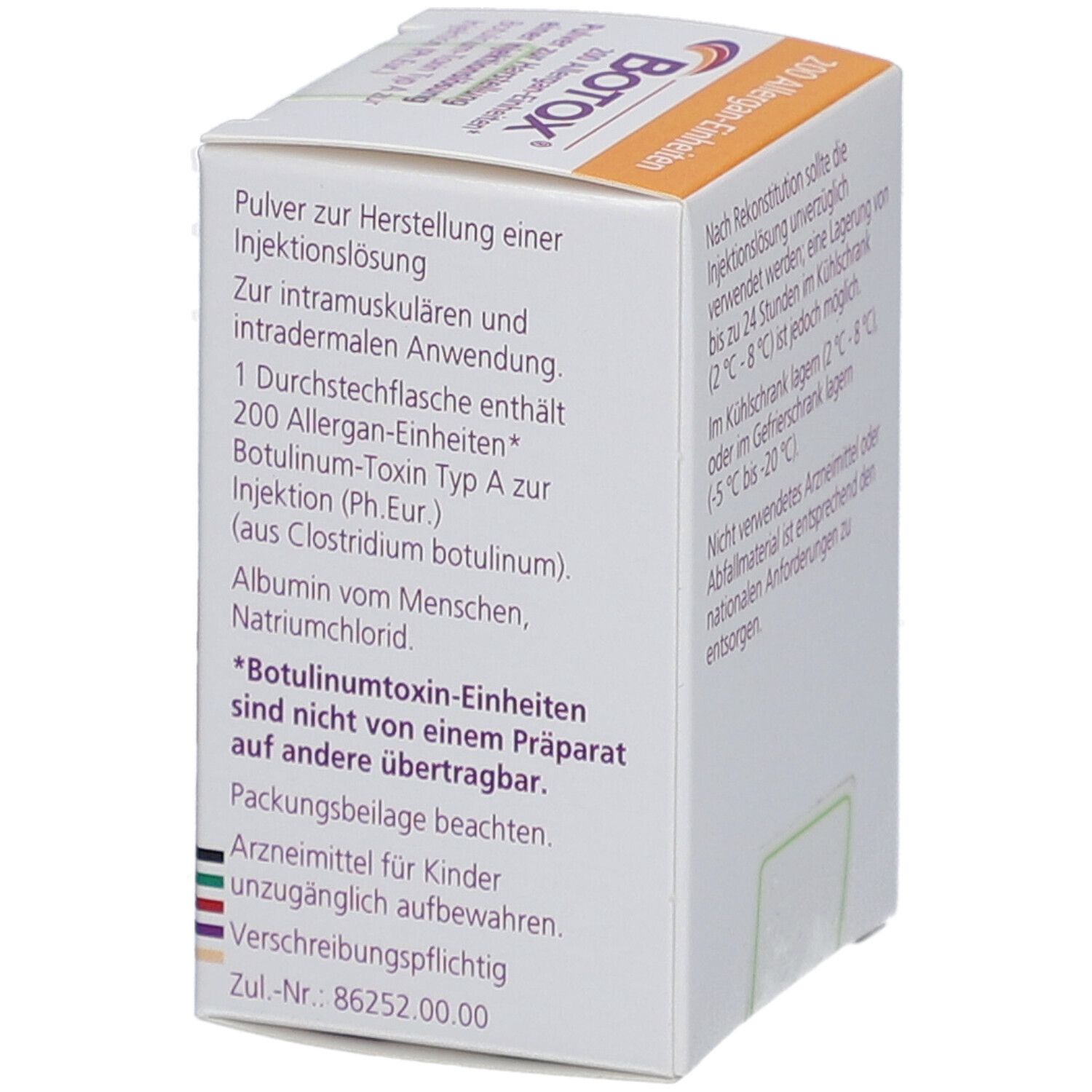 BOTOX-Verpackung. Seite mit Produktinformationen. Text in deutscher Sprache.