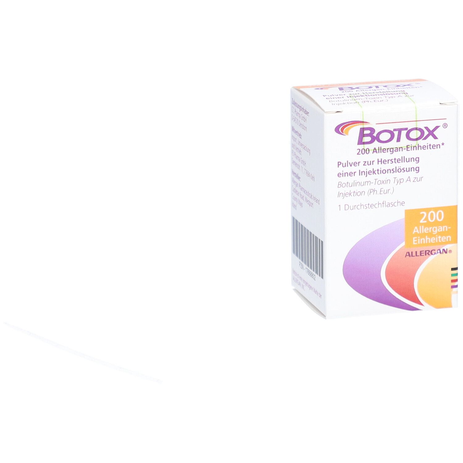 BOTOX-Verpackung. Vorderseite mit Produktnamen und Informationen. 200 Allergan-Einheiten.