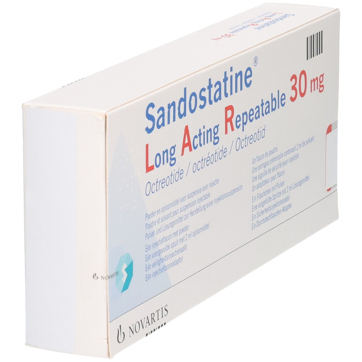Sandostatine Long Acting Repeatable 30 mg Schachtel mit Octreotid-Pulver zur Injektionssuspension.