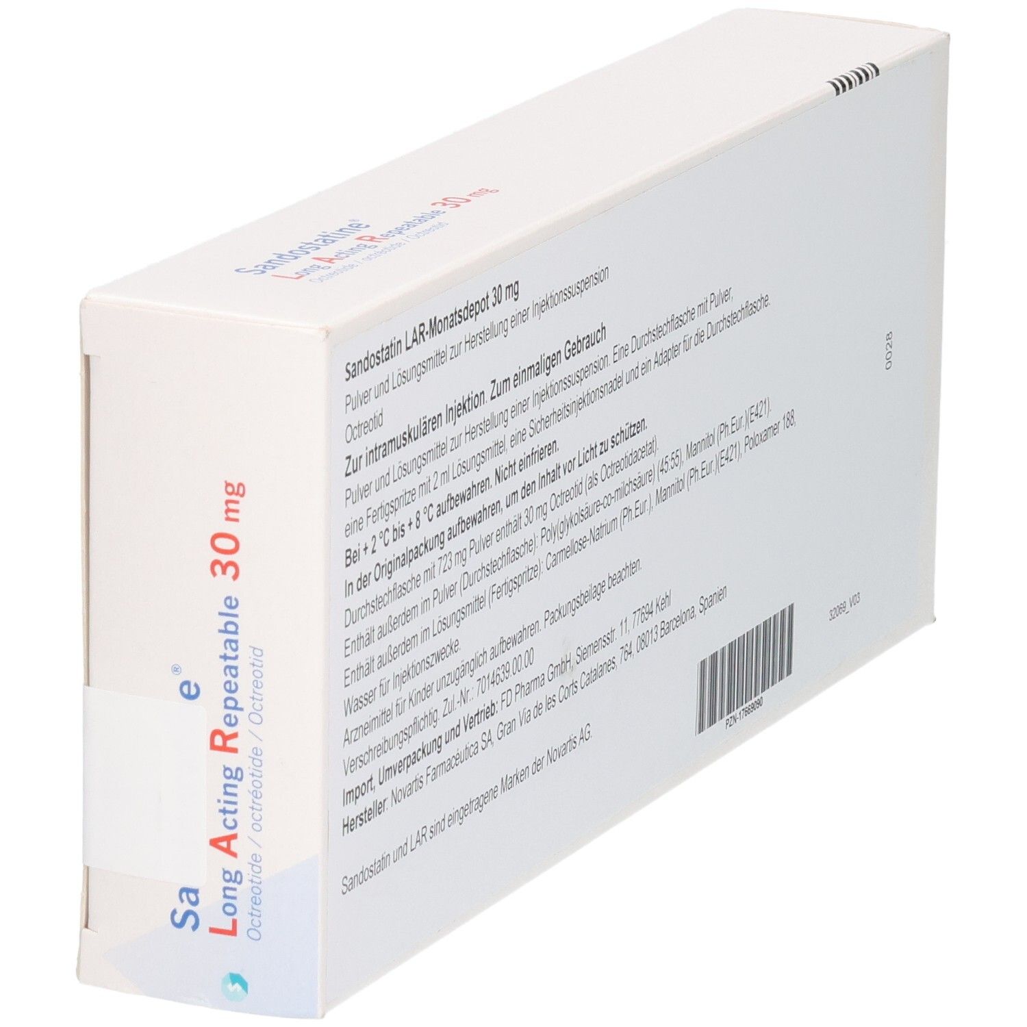 Verpackung für Sandostatin LAR 30 mg Long Acting Repeatable Injektionssuspension.