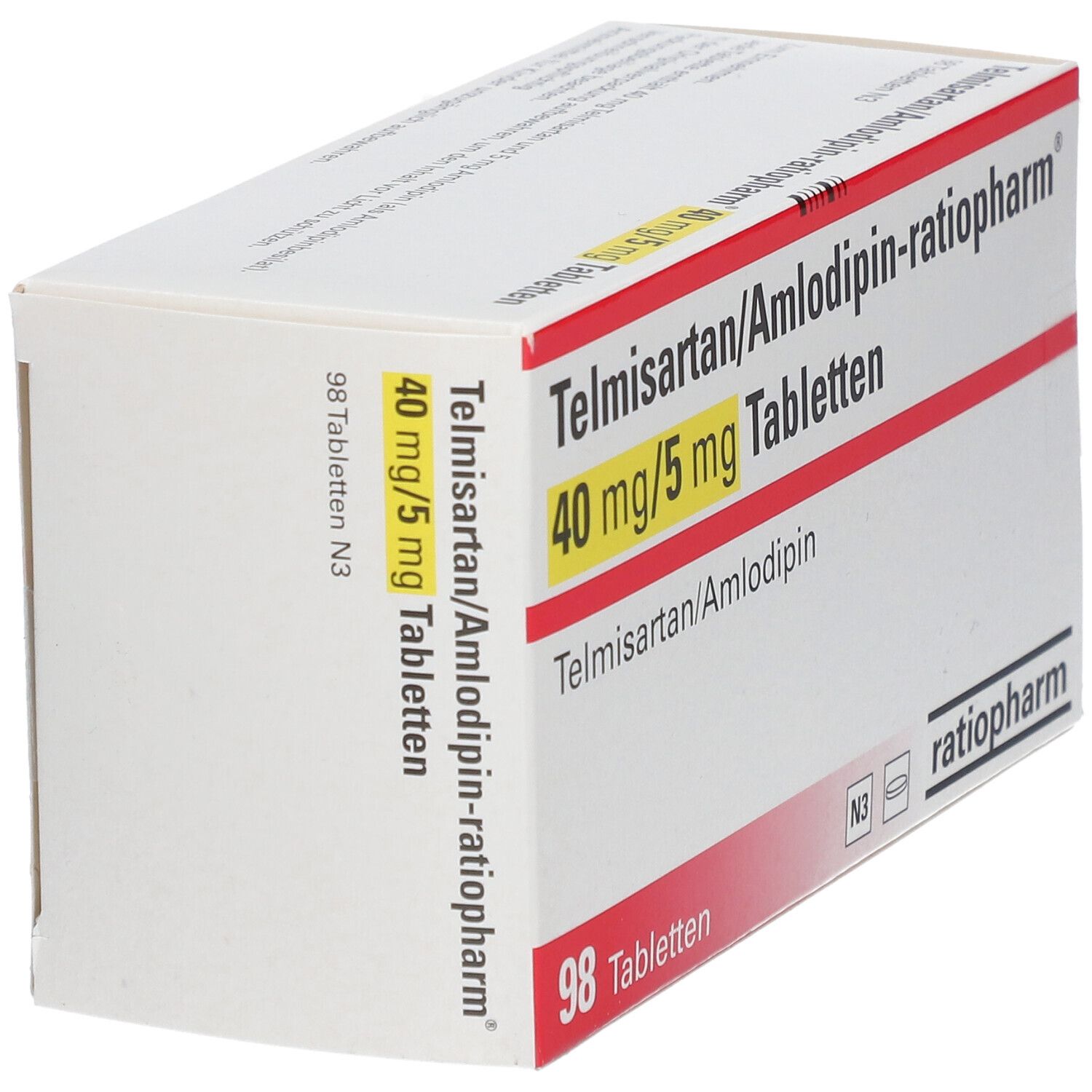 TELMISARTAN/Amlodipin-ratiopharm 40 mg/5 mg Tabl. 98 St Tabletten